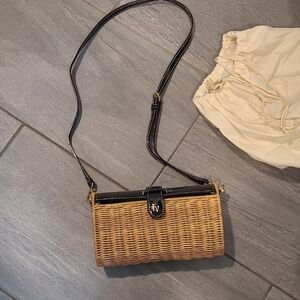 Francis Valentine Wicker Crossbody Bag with Black Trim and Adjustable Strap